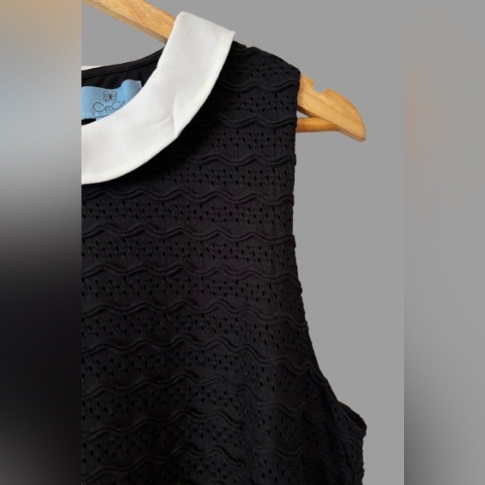 Sleeveless Black Mini Dress with White Peter Pan Collar - Picture 4 of 7